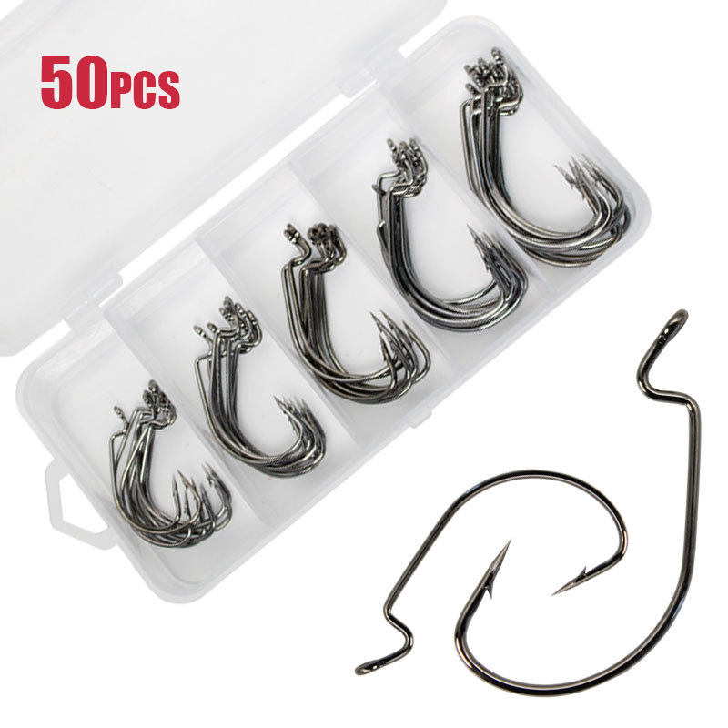 50pcs Wide Worm Hook Carbon St - Fishing Hook Barbless 评论和价格