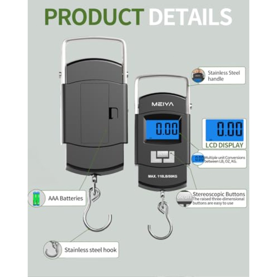Fish Scale 110lb/50kg Digital  - Fishing Hook Stainless Steel 评论和价格