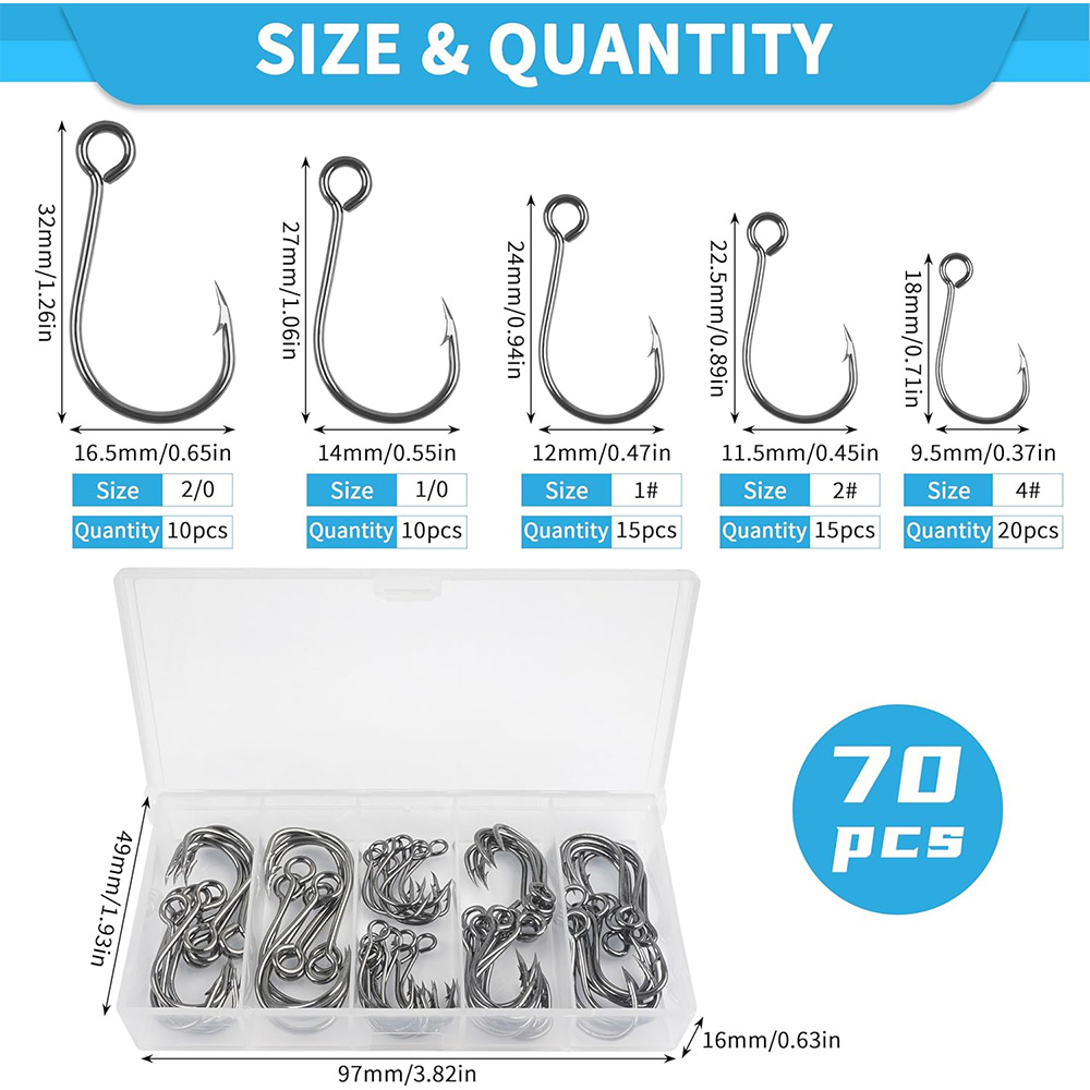 70Pcs Fishing Inline Single Ho - Fishing Hook Offset 评论和价格